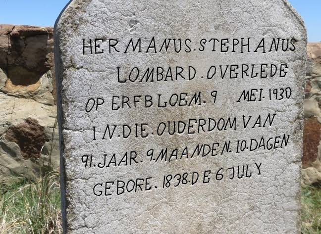 The headstone of Hermanus Stephanus Lombard
